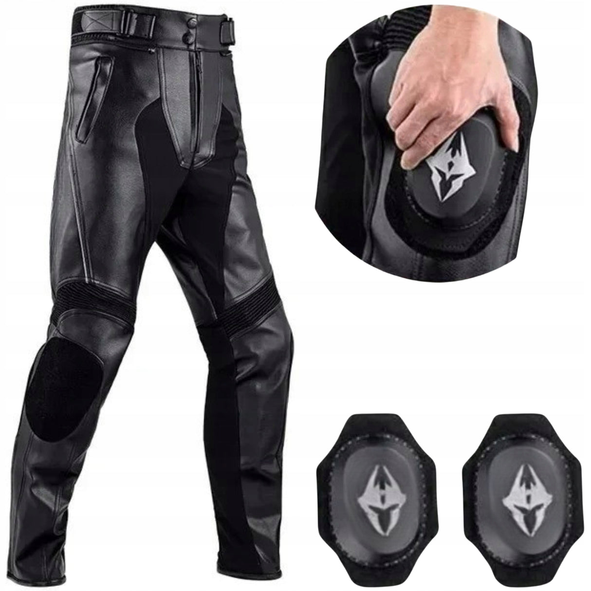 Motocyklowe Spodnie Skórzane Czarno Ochronne Stylowe UNISEX Rozmiar L