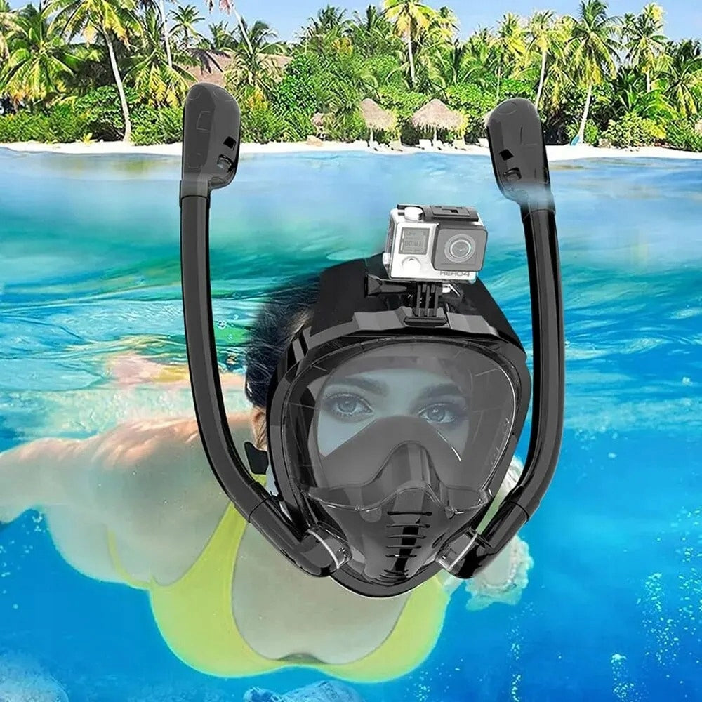 Maska do Snorkelingu Nurkowania Pełno-twarzowa z Dwoma Rurkami Rozmiar L/XL