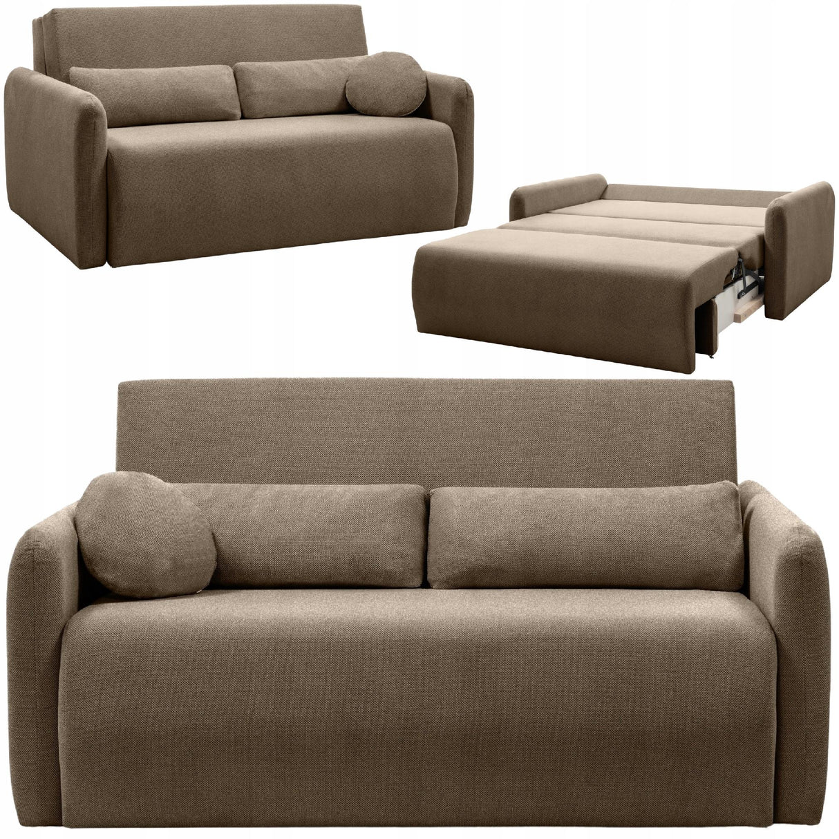 Sofa Rozkładana z Funkcją Spania i Pojemnikiem Brązowa 160x105/192 cm