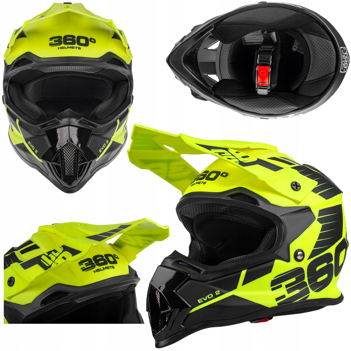 Kask Cross Enduro S Fluo Żółty MTB Quad Lekki Daszek Homologacja EU
