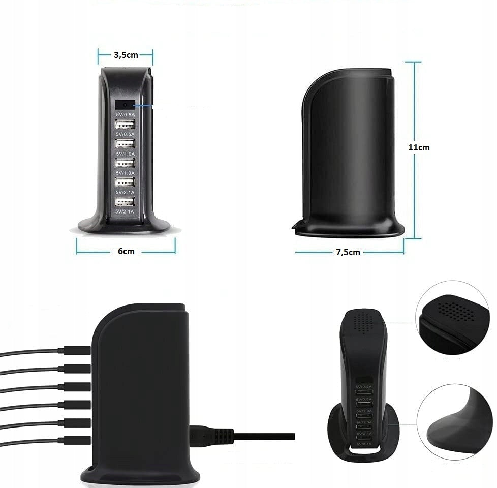 Ukryta Kamera WiFi 5xUSB Ładowarka Szpiegowska Czarna HD 1080p 2,4/5Ghz