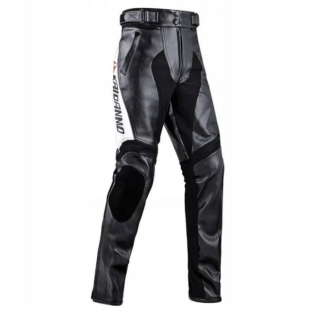 Motocyklowe Spodnie Skórzane Czarno-Białe Ochronne Stylowe UNISEX Rozmiar S