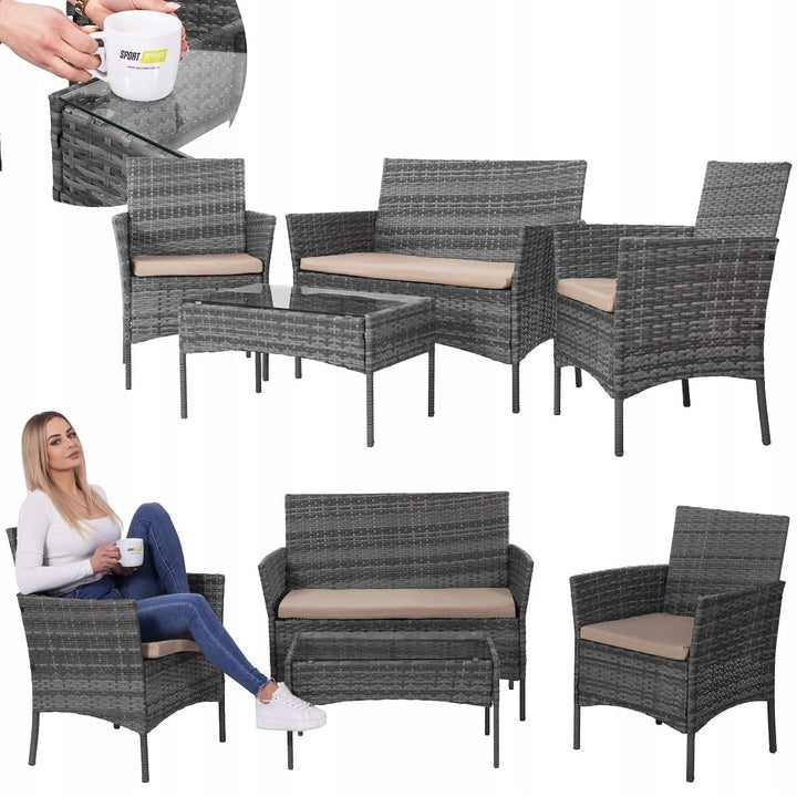 Meble Ogrodowe Zestaw Sofa Stolik Fotele Rattanowe Komplet Mebli Na 5 Osób