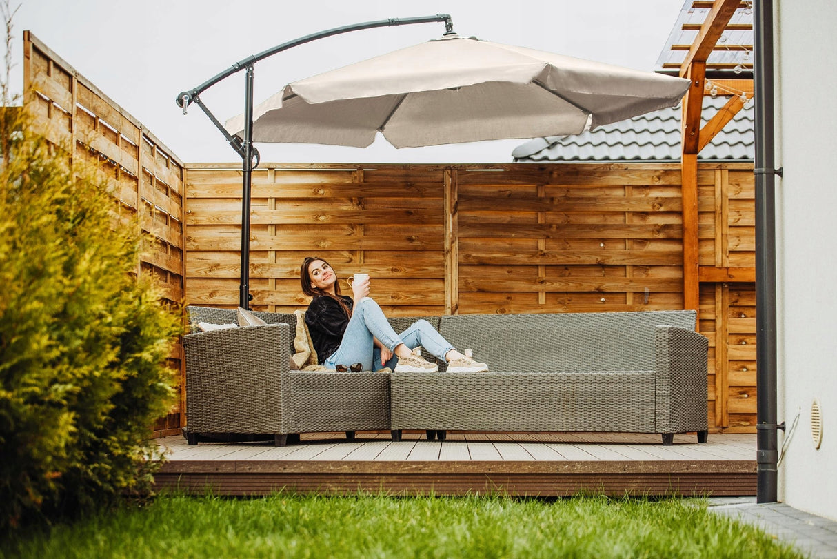 Parasol Ogrodowy Z Wysięgnikiem Składany Regulacja Wysokości 350Cm Beżowy