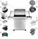 Grill Gazowy Ogrodowy Żeliwny Nierdzewny 4+1 +17,15 kW + Szafa Na Butlę