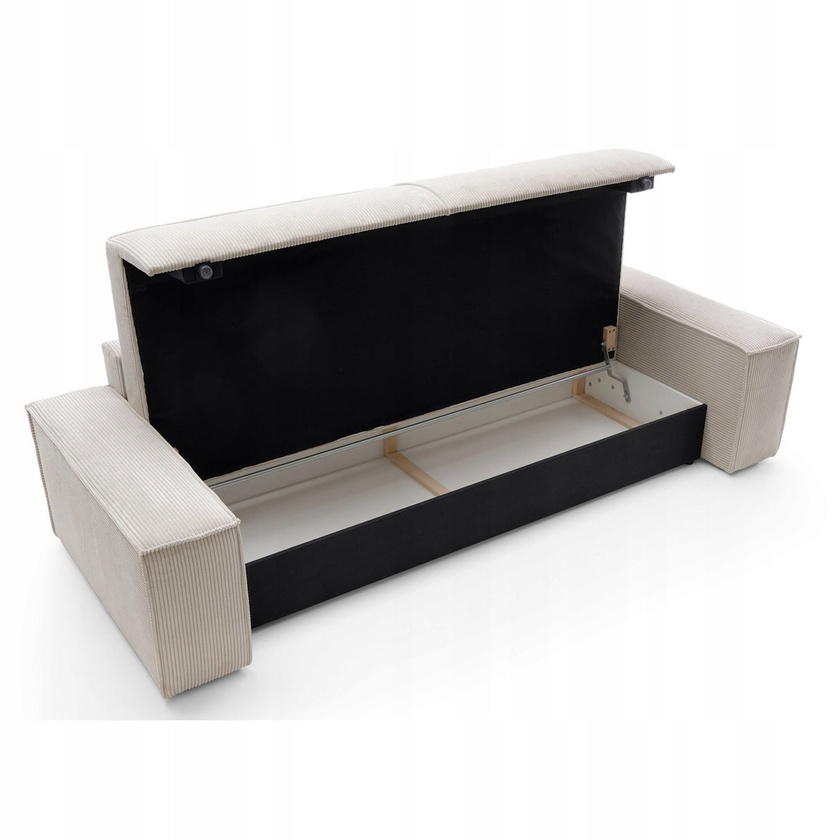 Sofa Rozkładana z Pojemnikiem na Pościel Sztruksowa Jasnobeżowa 257x102cm