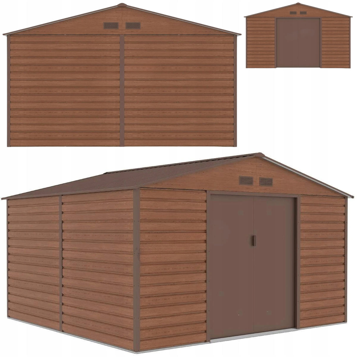 Szopa na Narzędzia Ogrodowe Blaszana Domek Imitacja Drewna 340x319cm 10,2m2