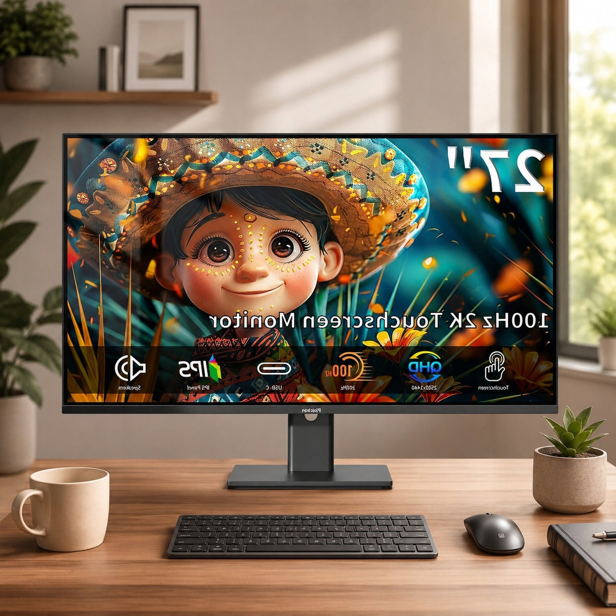 Monitor Dotykowy Pisichen 27" Cali 2K QHD 100Hz IPS 10-pkt Dotyk USB-C