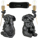 Lampa Czarna Stołowa w Kształcie Słonia Elegancka Lampka Mosiądz 37cm Słoń