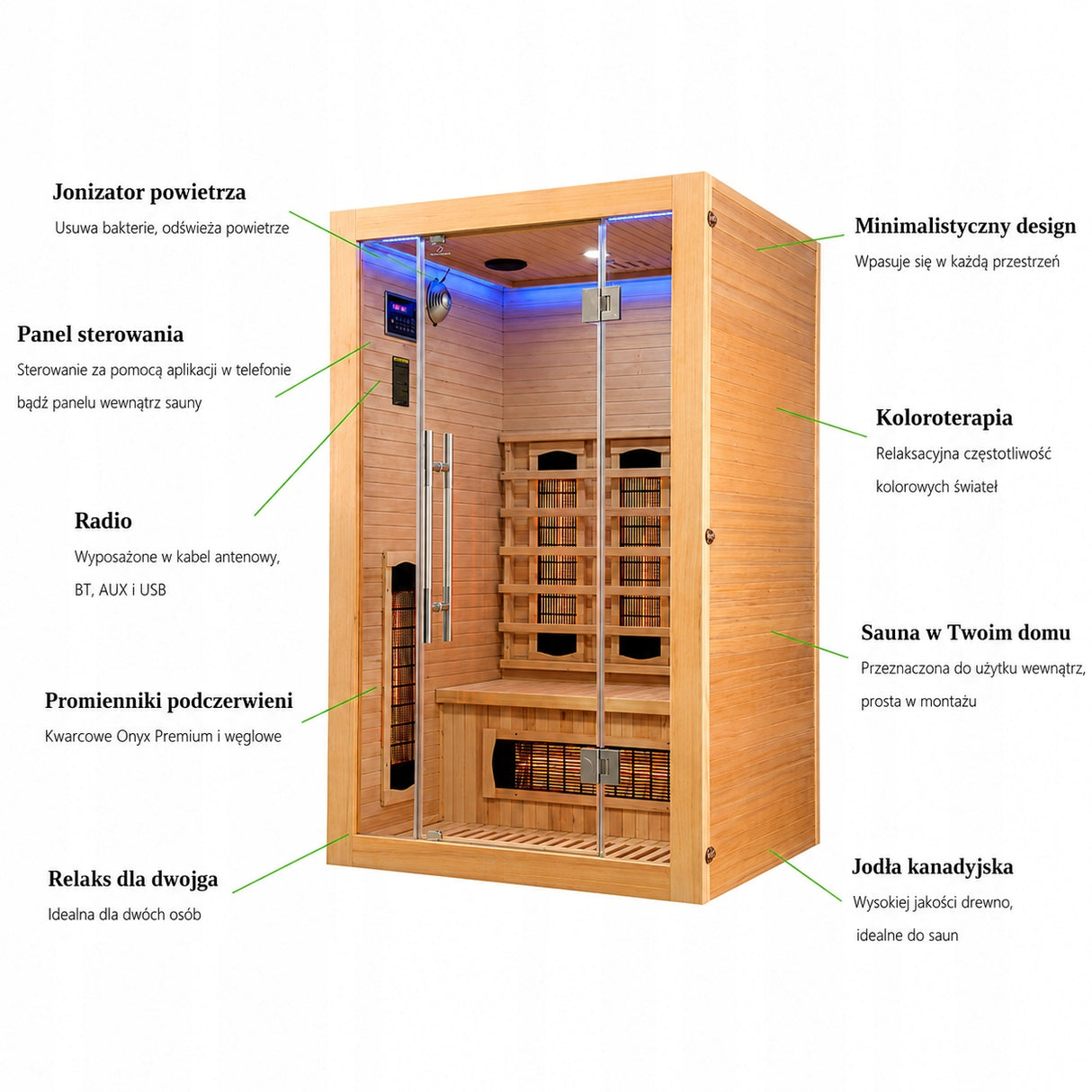 Sauna Dwuosobowa Infrared Domowe Spa na 2 Osoby Naturalna Vento Sauna Relax