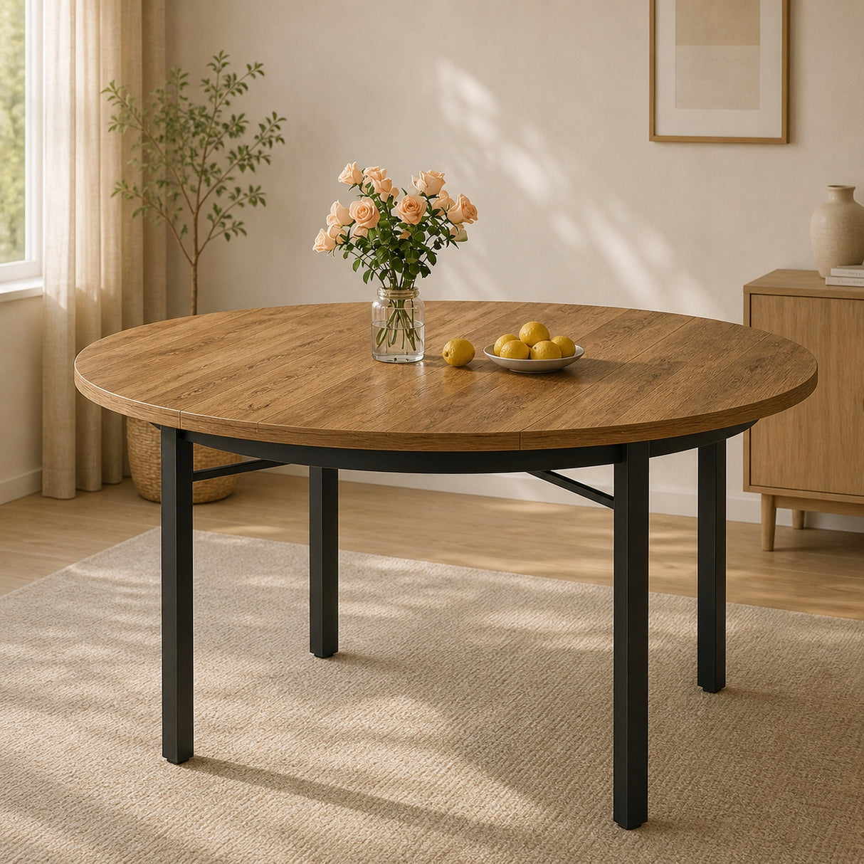 Okrągły Stół do Jadalni HOGAF2106 118,5cm Czarny Brązowy Płyta MDF Stabilny