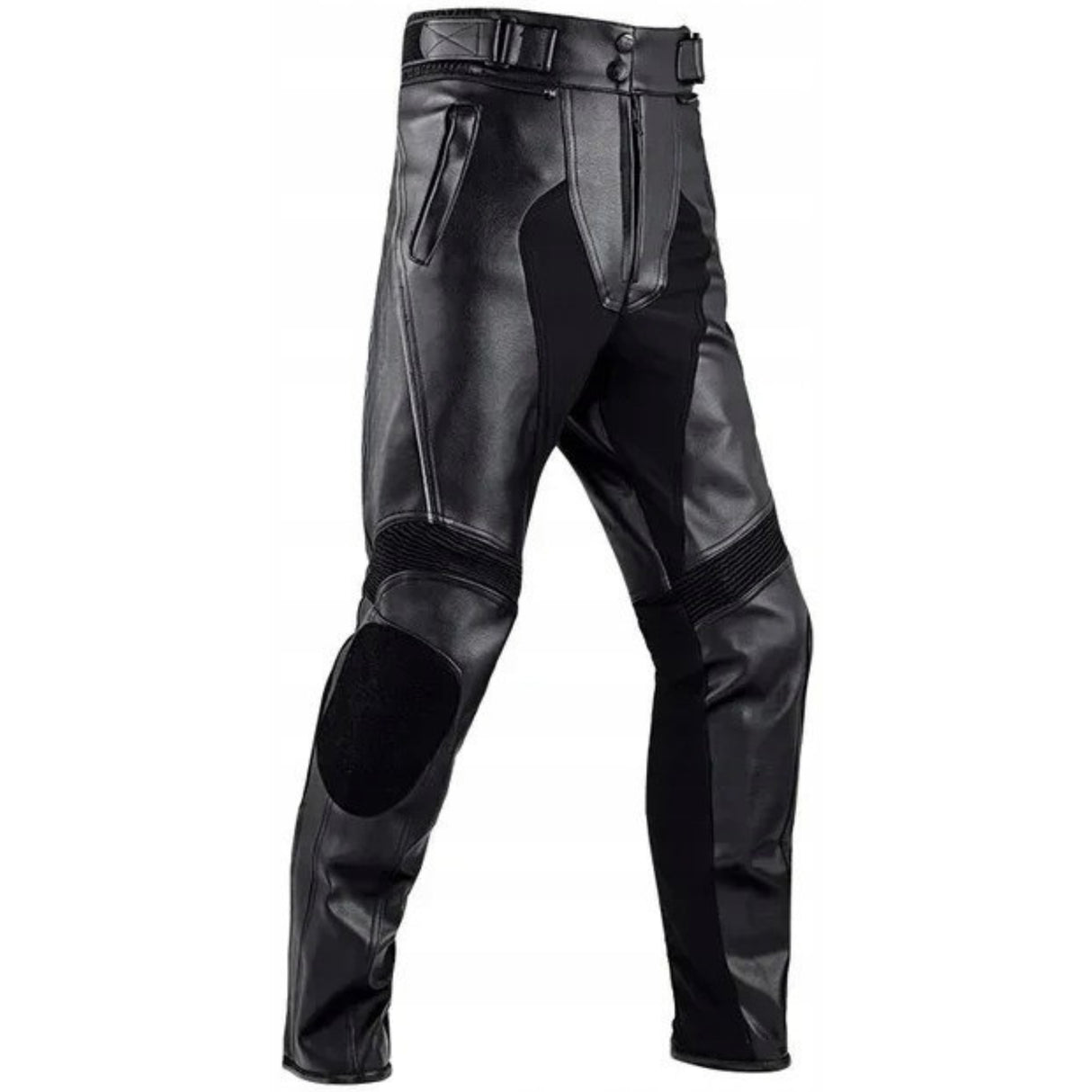 Motocyklowe Spodnie Skórzane Czarno Ochronne Stylowe UNISEX Rozmiar M