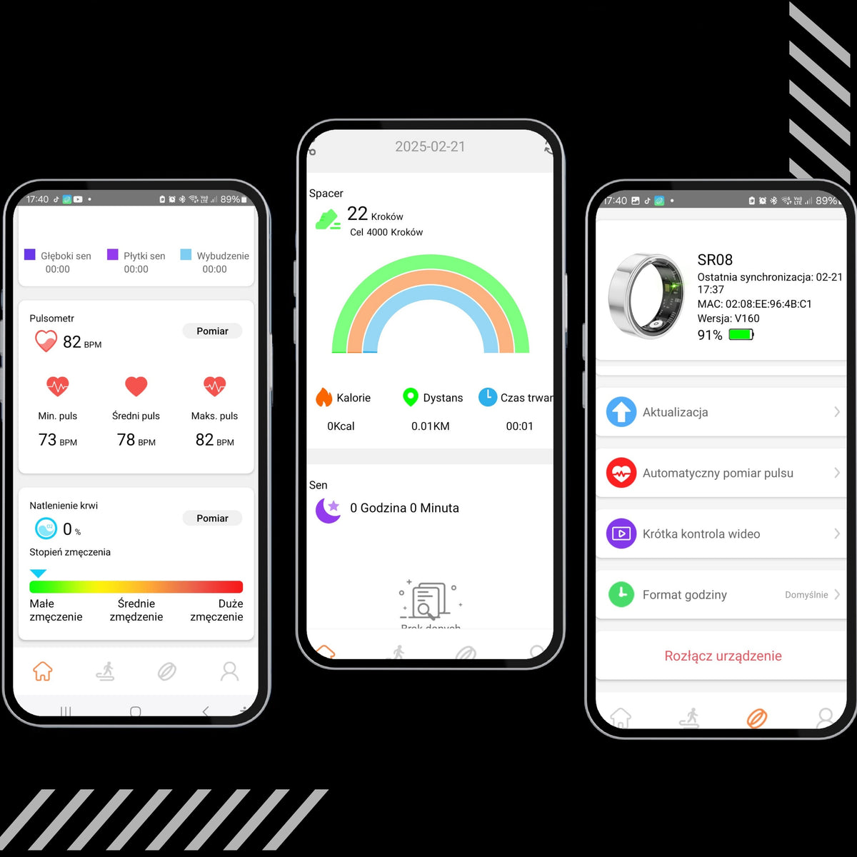 Pierścień Stalowy Wodoodporny Monitorowanie Tętna Sofun Smart Ring Roz. 9