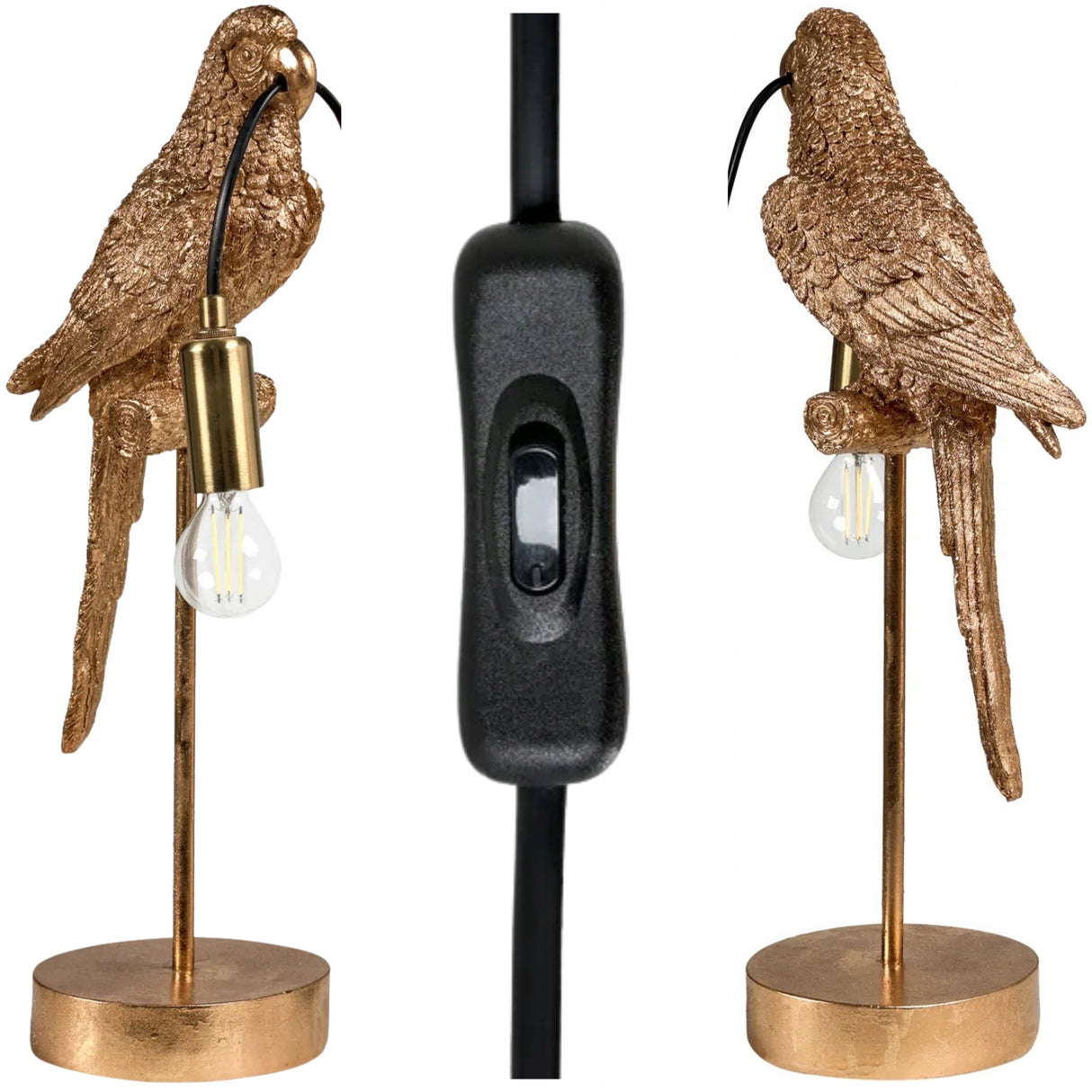 Lampa Złota Papuga Stołowa Elegancka Lampka w Kształcie Papugi 46cm Mosiądz