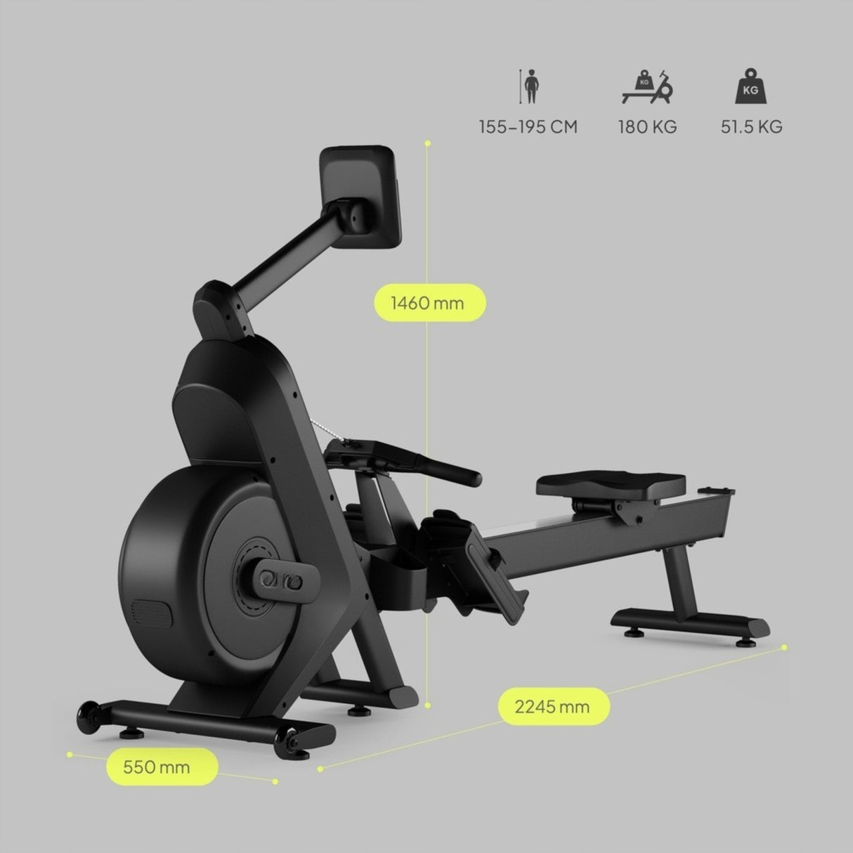 Wioślarz Treningowy Magnetyczny Powietrzny 155-195cm do 180 KG do Ćwiczeń