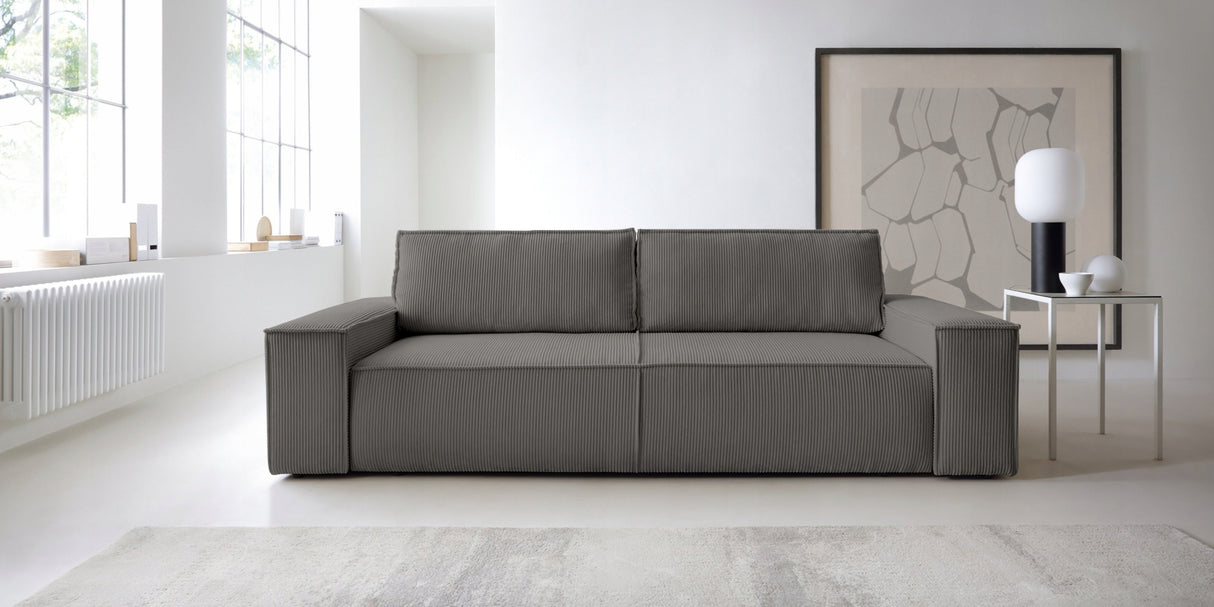 Sofa Rozkładana z Pojemnikiem na Pościel Sztruksowa Ciemnoszara 257x102cm