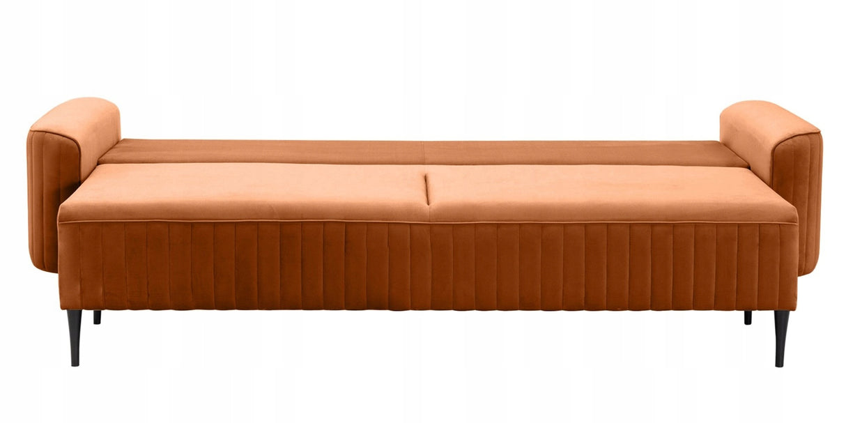 Sofa Rozkładana z Pojemnikiem na Pościel Welurowa Miedziana 244x102 cm