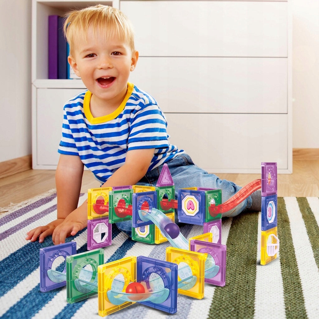 Klocki Magnetyczne Zjeżdżalnia 3D Kulkowy Konstrukcyjne Świecący Tor
