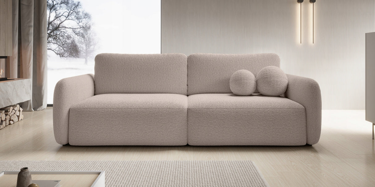 Sofa Rozkładana z Funkcją Spania Pojemnikiem Beżowa 238x103cm Tkanina