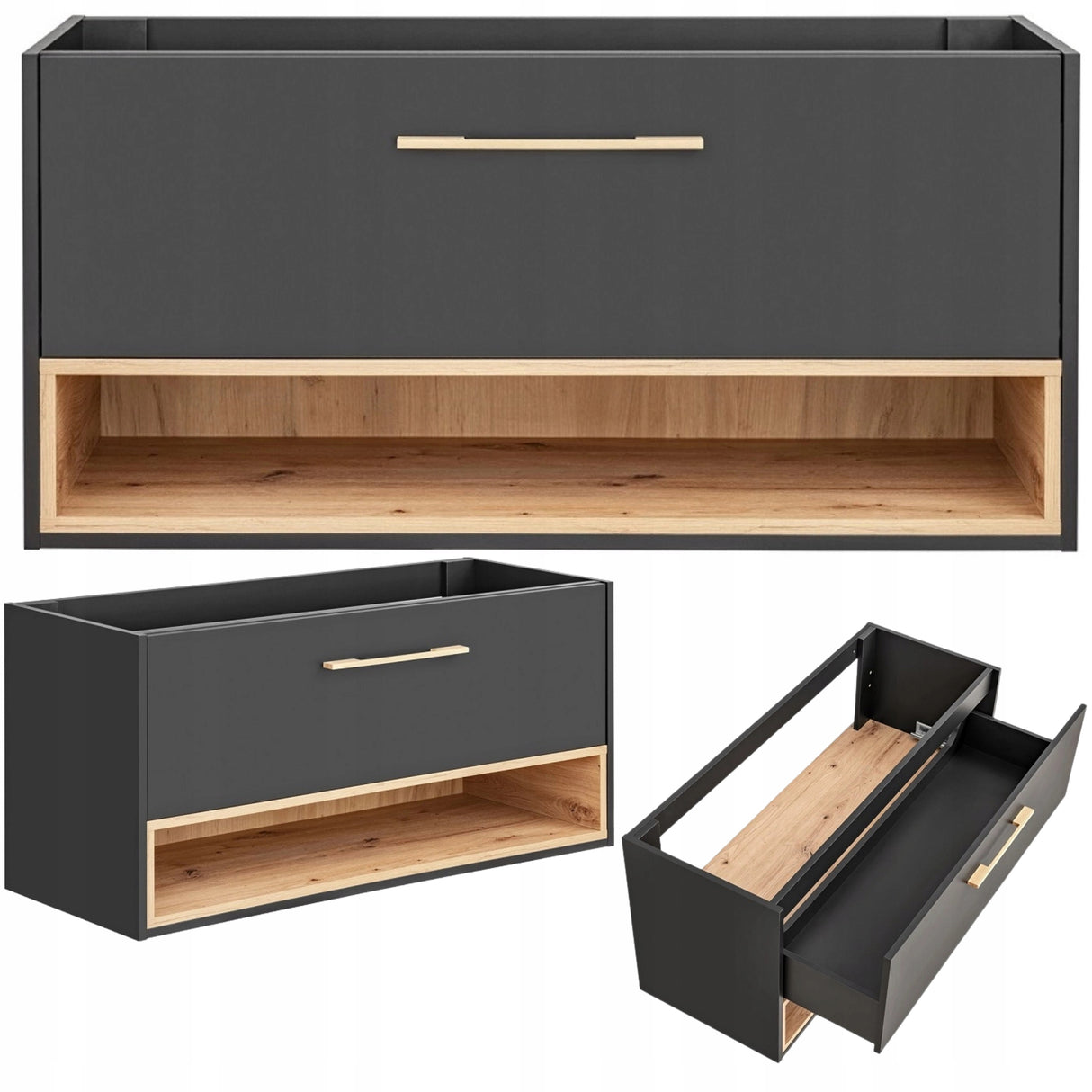 Szafka Podumywalkowa Łazienkowa Płyta Laminowana Drewno Czarna 120 cm