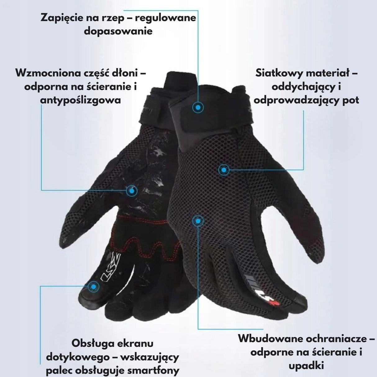 Rękawiczki Motocyklowe Oddychające Letnie Siatkowe Kolarstwo Rozmiar S