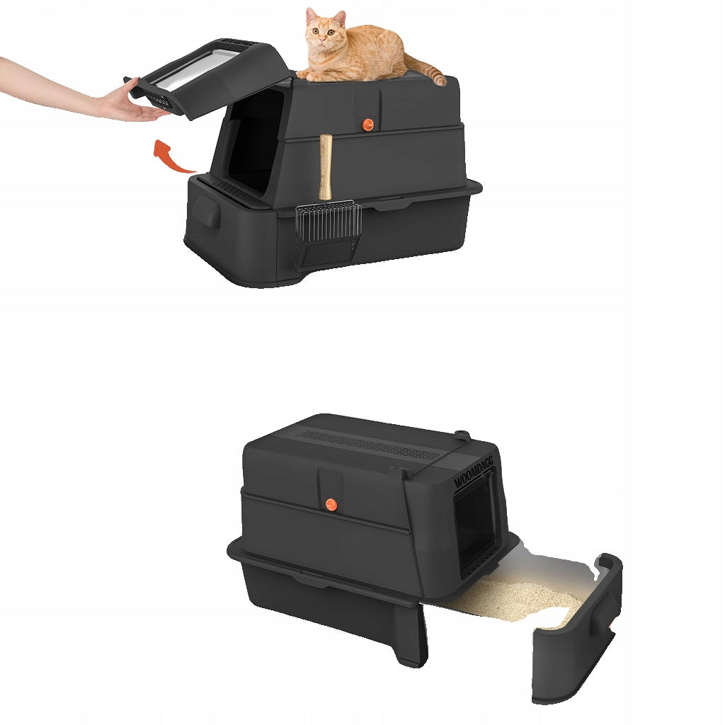 Kuweta WOOAIDAGG Dla Kota Zamknięta Stal Nierdzewna Czarna Duża 63,5x43 cm