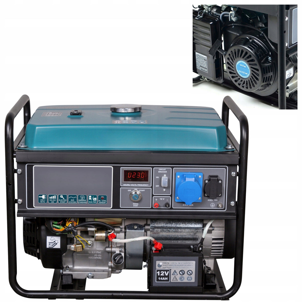 Agregat Prądotwórczy DUAL FUEL 6500W Gaz Benzyna Jednofazowy 230V