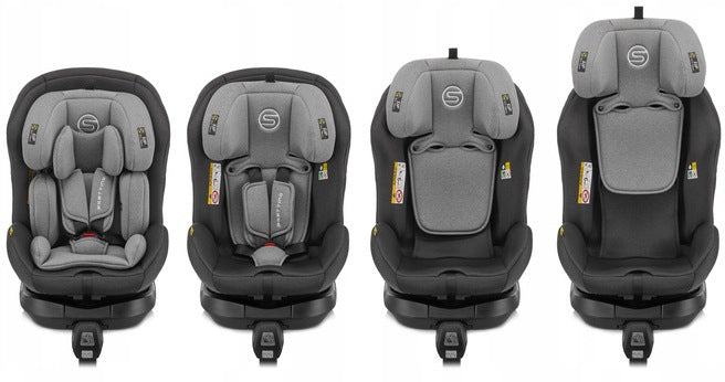Fotelik Samochodowy Black-Grey 40-150cm 0-36 KG POVES Podstawka dla Dziecka