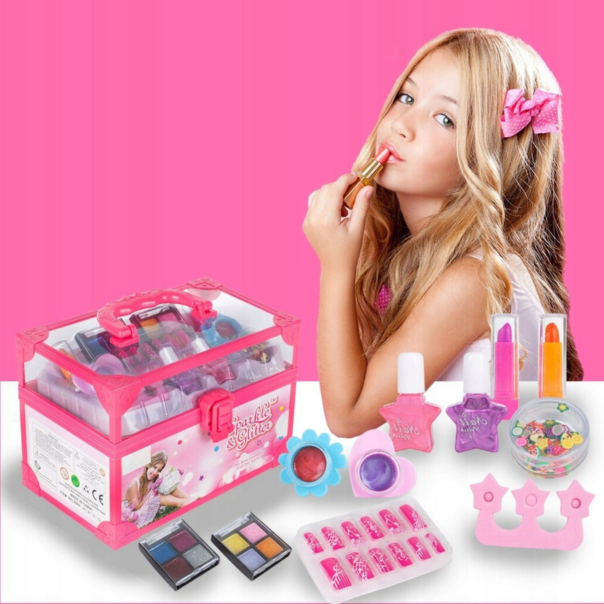 Zestaw Manicure w Kuferku dla Dzieci do Malowania Make Up Lakiery Paznokcie