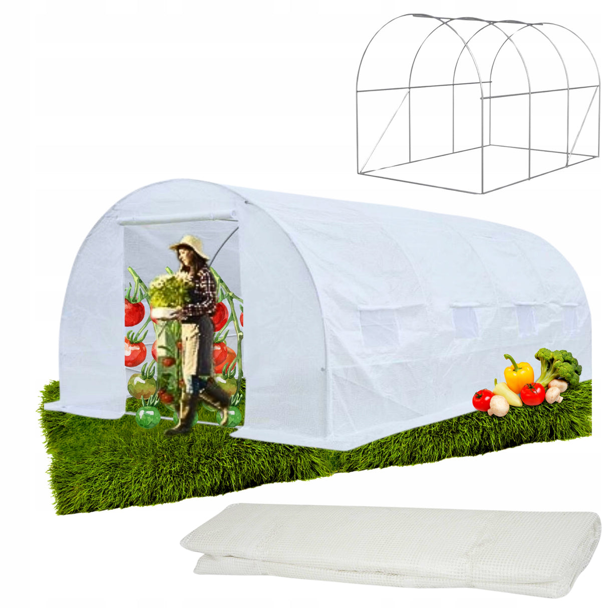 Tunel Foliowy [10 m²] 4x2,5m [FOLIA + STELAŻ] | BIAŁY  |