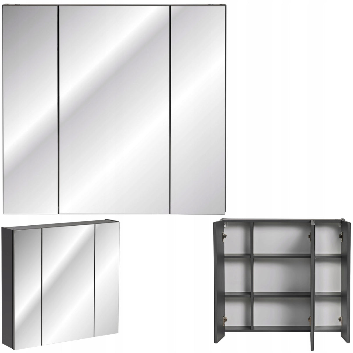 Szafka Łazienkowa z Lustrem Płyta Laminowana Cichy Domyk Szara 75x80x16 cm