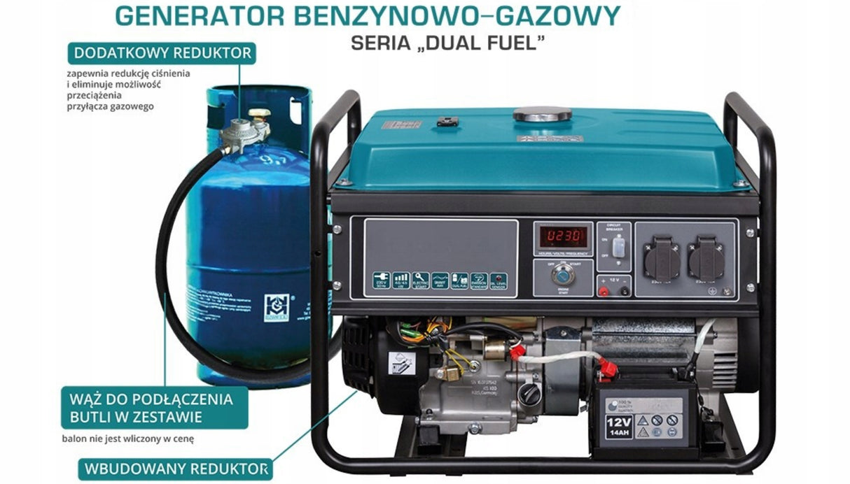 Agregat Prądotwórczy DUAL FUEL LPG Benzyna 230V 4,5kW AVR Zestaw