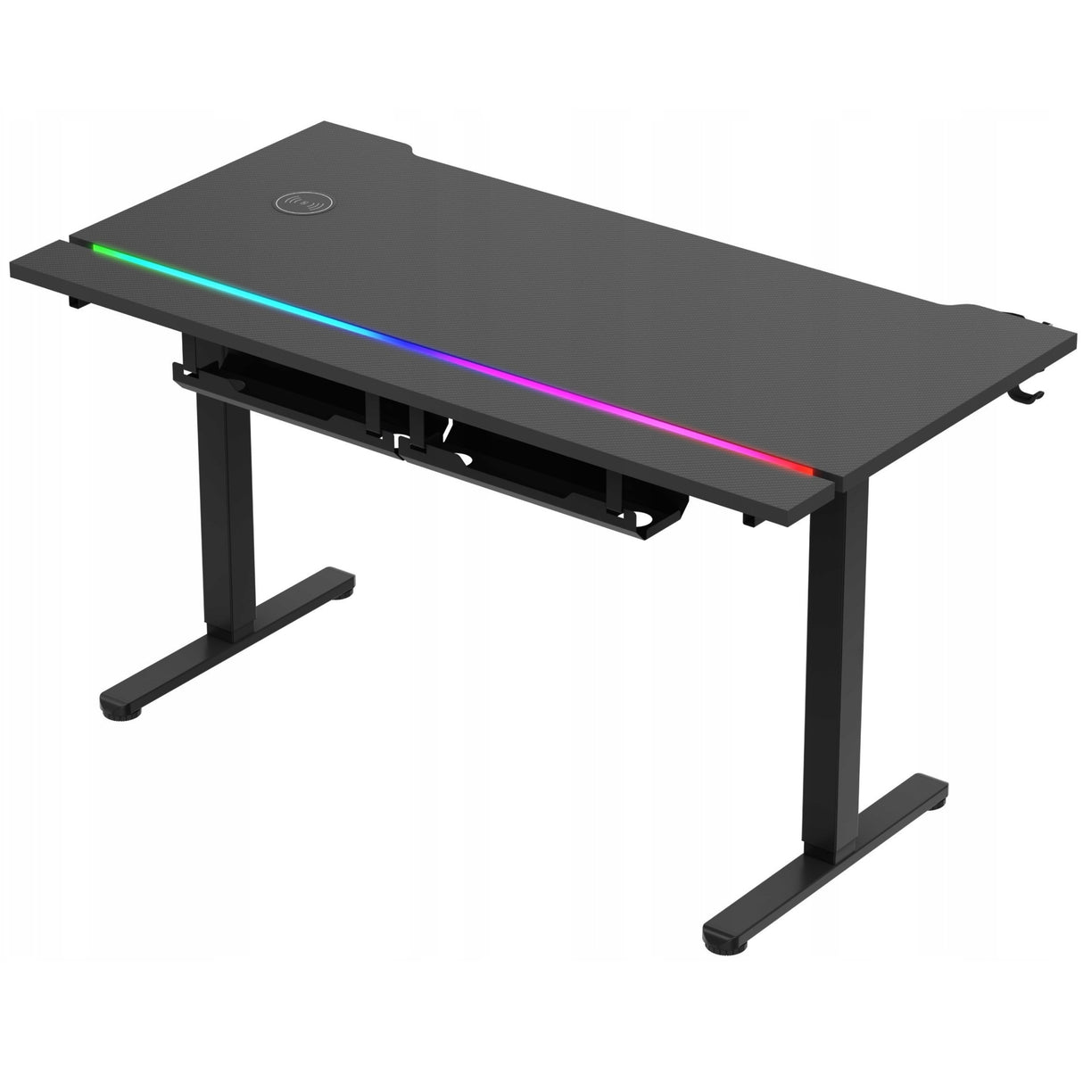 Biurko Gamingowe Elektryczne Regulowane Pilot RGB LED Karbon Czarne 140 cm
