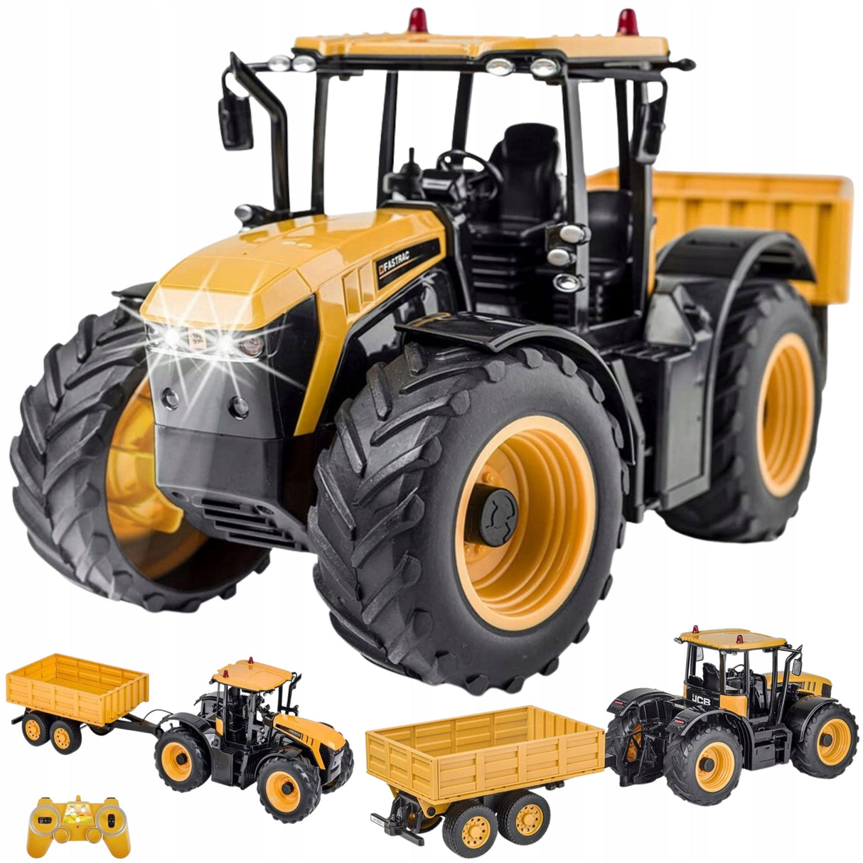 Traktor z Przyczepką Ciągnik Zdalnie Zabawkowy Żółty Sterowany Pilotem RC