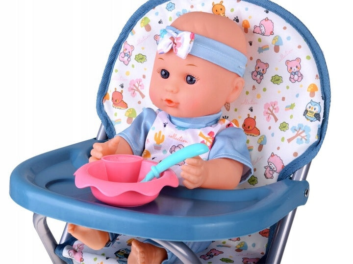 Lalka Łóżeczko Krzesełko Wózek Bobas Niemowlak Zestaw Akcesoria Deluxe