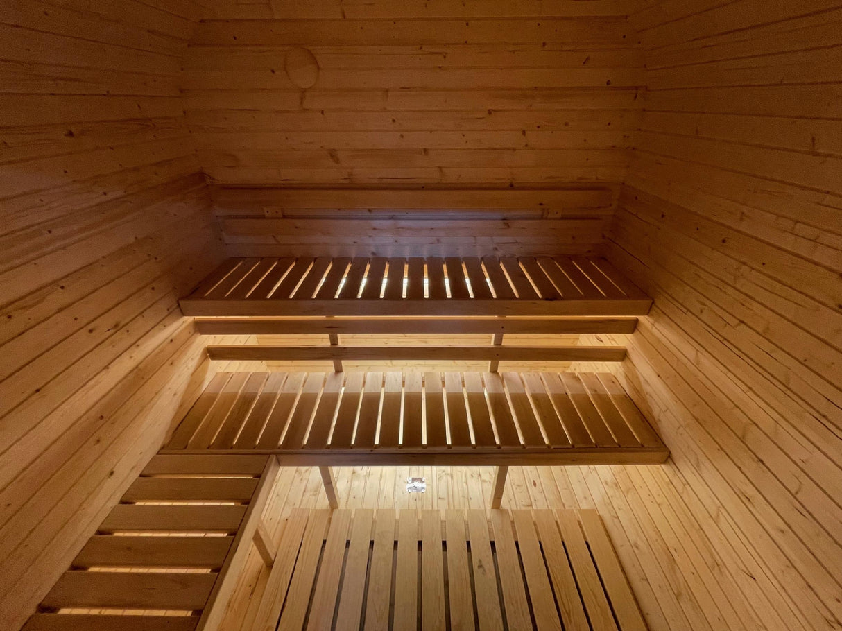 Sauna Ogrodowa Quadro 240 cm z Piecem na Drewno od Wewnątrz Zestaw Drewno