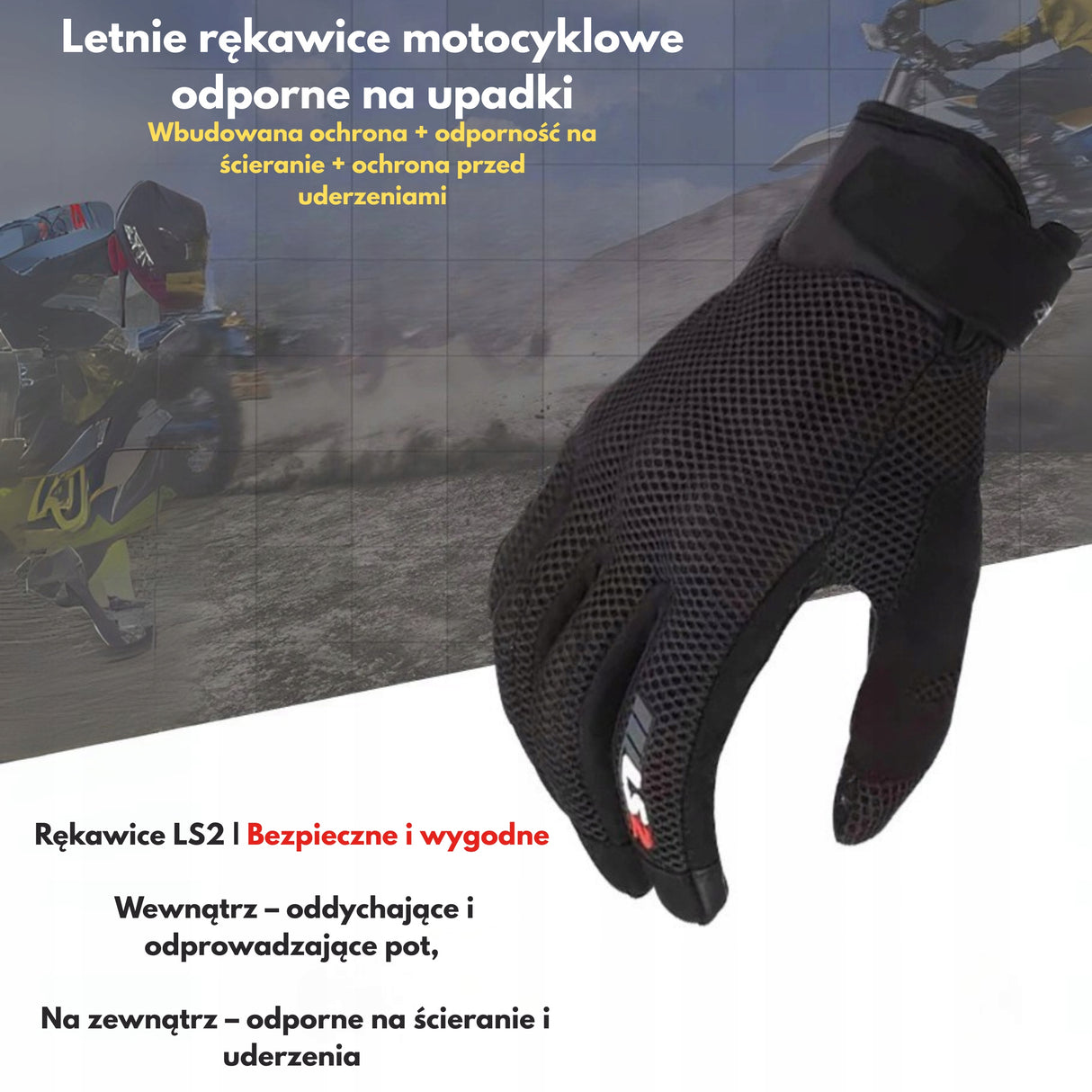 Rękawiczki Motocyklowe Oddychające Letnie Siatkowe Kolarstwo Rozmiar M