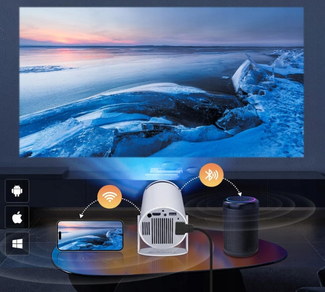 PROJEKTOR RZUTNIK ANDROID TV WIFI FULL HD PRZENOŚNY SMART GŁOŚNIK OBROTOWY
