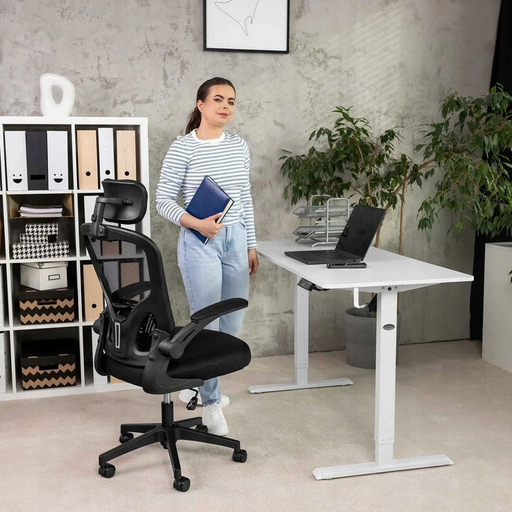 Fotel Obrotowy Biurkowy z Regulacją Materiałowy Ergonomiczny Czarny 126cm