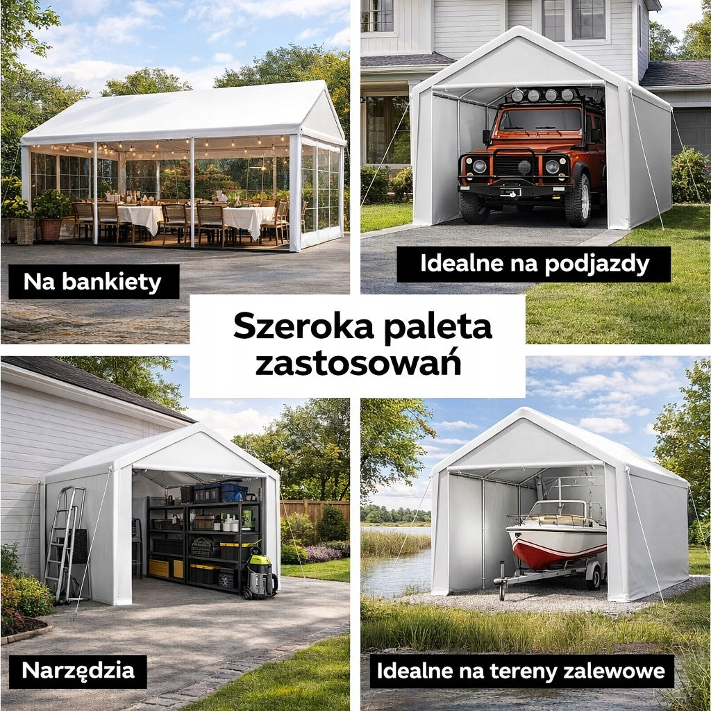 Namiot Garażowy Wodoszczelny Polietylenowy Odporny na Rozerwanie Biały 3x6m