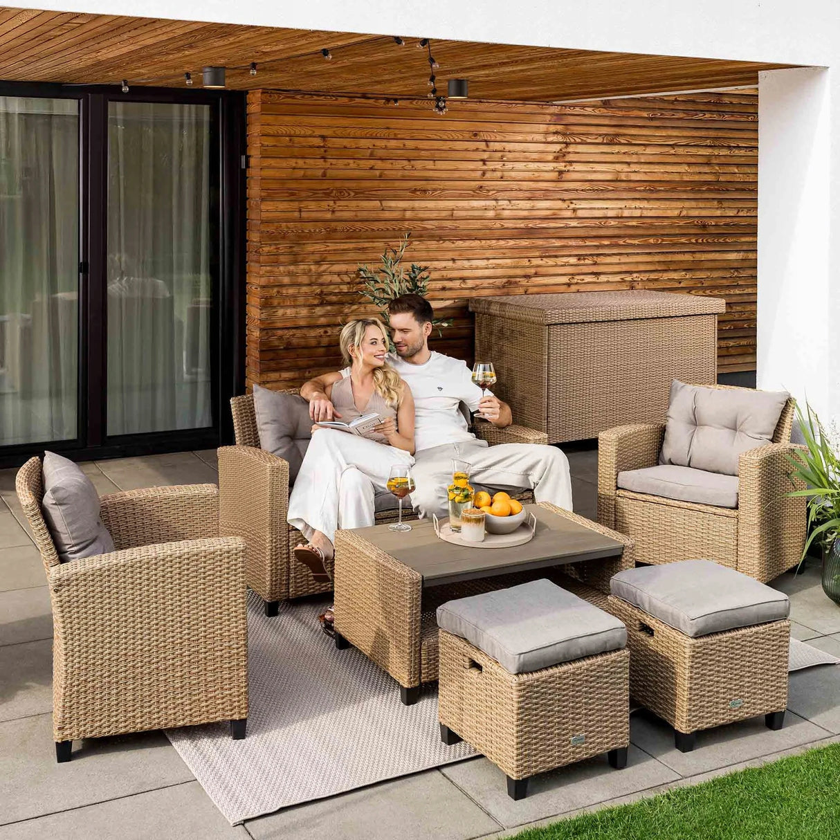 Zestaw Mebli Ogrodowych Technorattan Duży Sofa Fotele Stolik Pufa Gratis