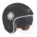 Kask Motocyklowy Elegancki Premium Neo-Retro Czarny Mat Skóra Beż Nox S