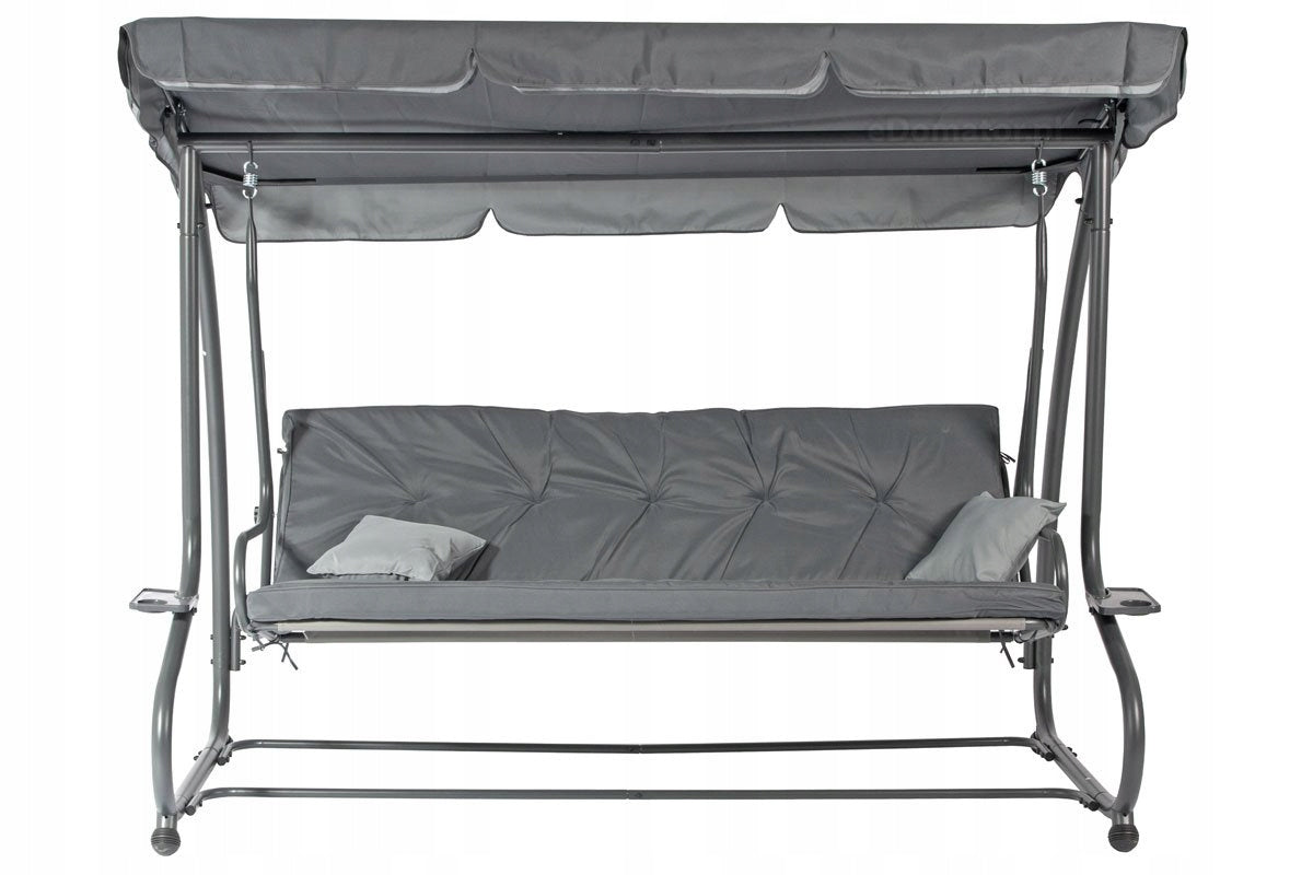 Huśtawka 4 Osobowa 2w1 Ogrodowa Bujana Rozkładana 50X 182Cm Szara PORZĄDNA