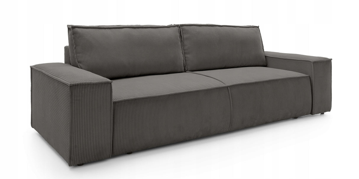 Sofa Rozkładana z Pojemnikiem na Pościel Sztruksowa Ciemnoszara 257x102cm