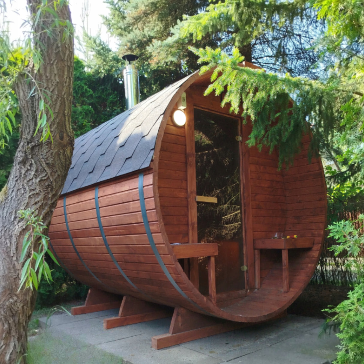 Sauna Ogrodowa Beczka z Piecem na Drewno Zestaw Szwedzkie Drewno 240 cm