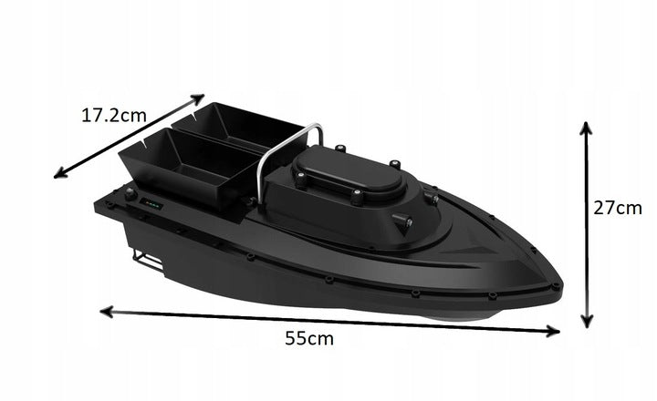 Łódka Zanętowa 2 Akumulatory 55x26x17 cm Czarna Zasięg 400-500 m + GRATIS