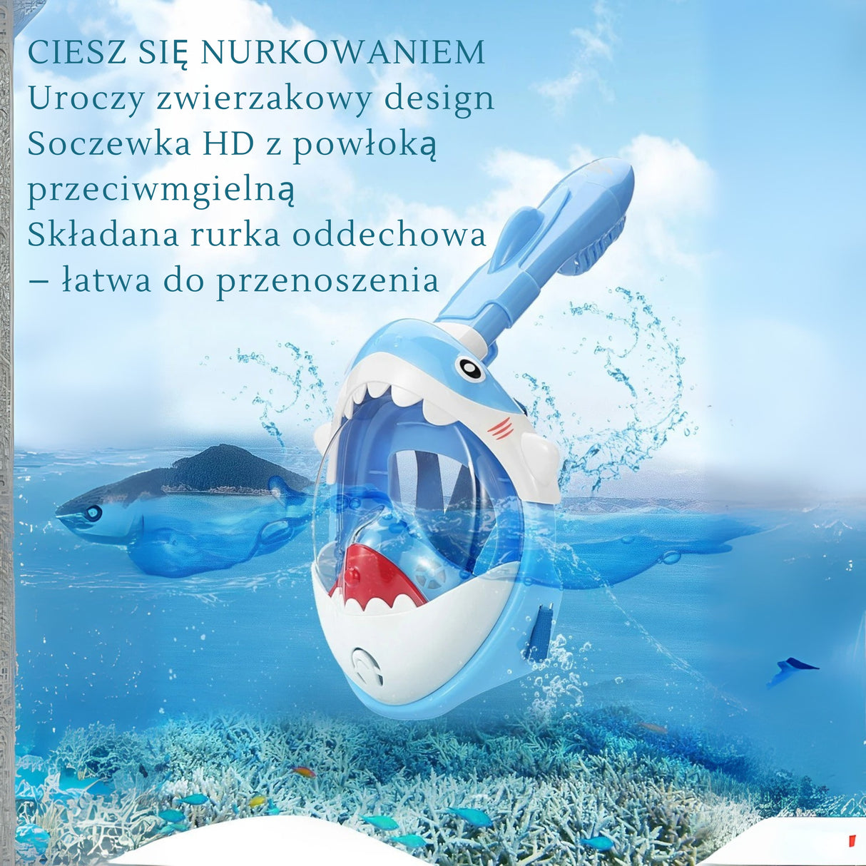 Maska do Nurkowania Snorkelingu na Całą Twarz Okulary dla Dzieci Różowa