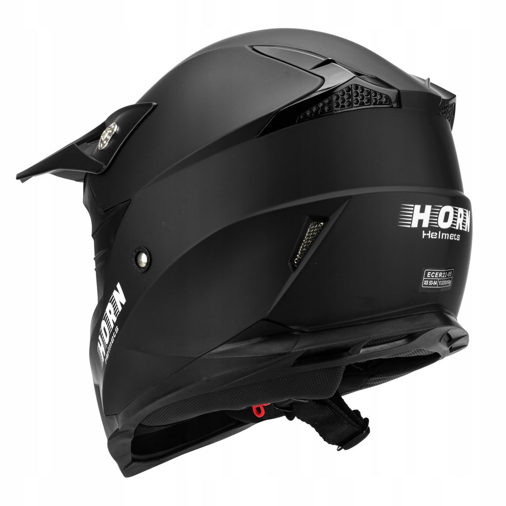 Kask Motocyklowy Cross Horn Enduro Quad + Google Crossowy L Czarny Matowy