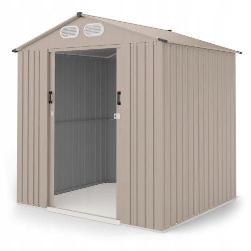 Domek Ogrodowy z Dwuspadowym Dachem Metalowy Beżowy 185x157cm 2,67m² POVES