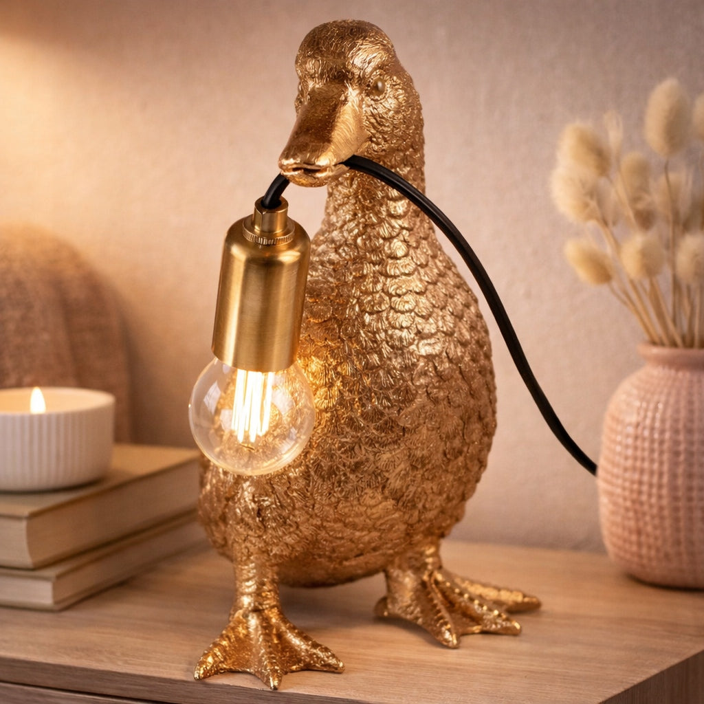 Lampa Złota Kaczka Stołowa Elegancka Lampka w Kształcie Kaczki 37cm Mosiądz